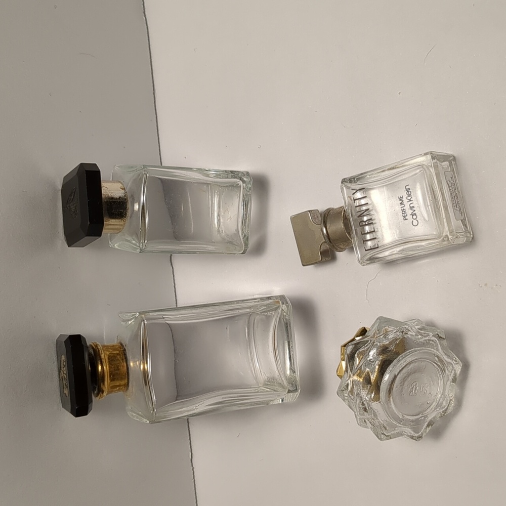 Lot of 4 vtg perfume bottle minis. Lanvin, Avon, Calvin Klein. Empty